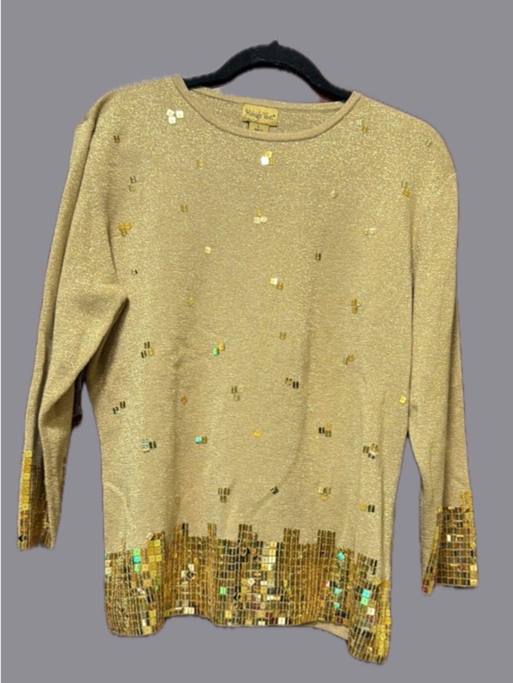 Midnight Velvet Gold Sequin-Embellished Long Sleeve Top